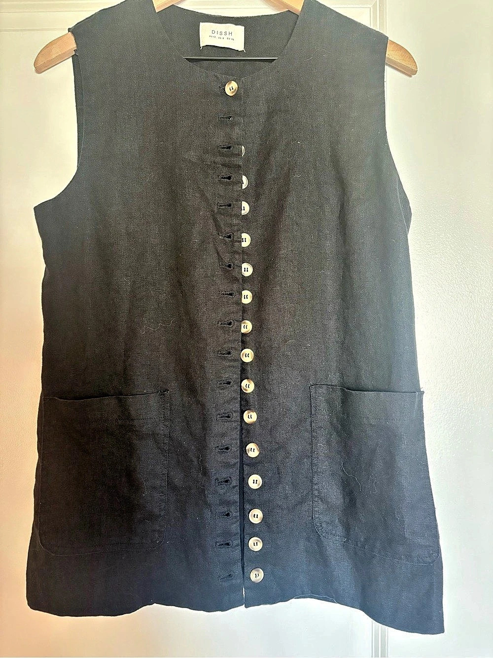 DISH Black Button Front Vest Size Medium Like New